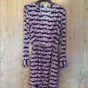 Crown & Ivy Pink and Navy Drawstring waist V-Neck Dress